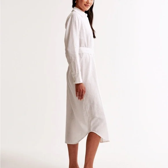 NWT A&F Linen-Blend Midi Shirt dress, S Tall - Picture 2 of 5